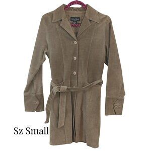 Vintage Leather Coat, Women's Button Down Jacket With Pockets & Belt-Sz Small